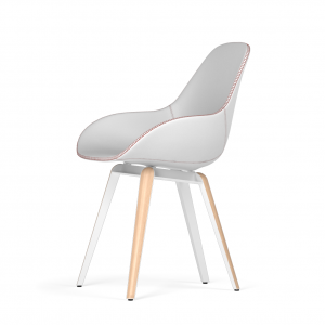 Kubikoff Slice stoel - Dimple Tailored shell - Leer - Wit met eiken onderstel -