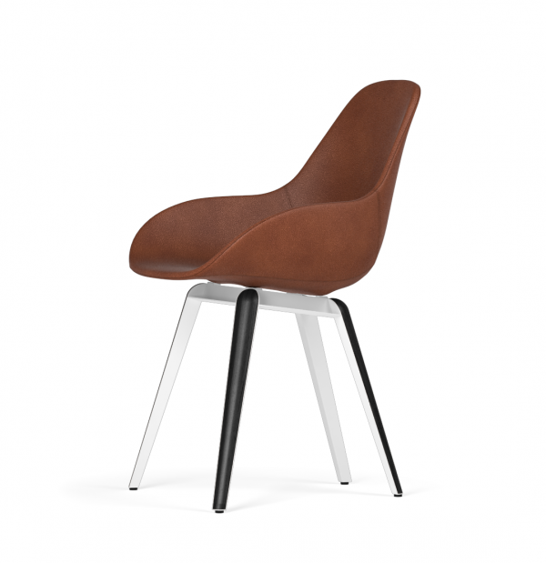 Kubikoff Slice stoel - Dimple POP shell - Leer - Wit met zwarthout onderstel -