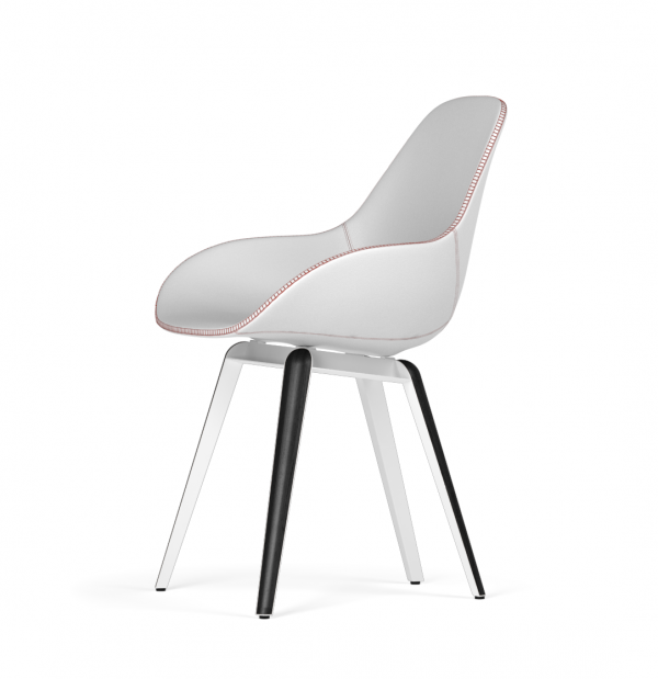 Kubikoff Slice stoel - Dimple Tailored shell - Leer - Wit met zwarthout onderstel -