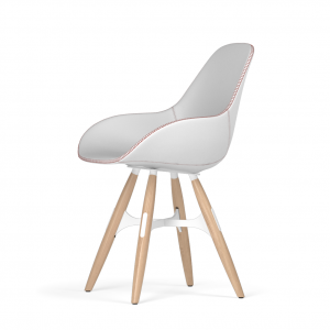 Kubikoff ZigZag stoel - Dimple Tailored shell - Leer - Wit met eiken onderstel -