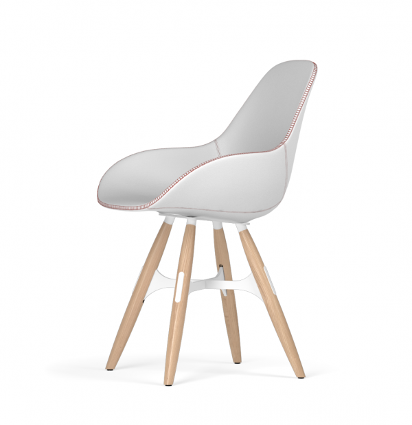 Kubikoff ZigZag stoel - Dimple Tailored shell - Leer - Wit met eiken onderstel -