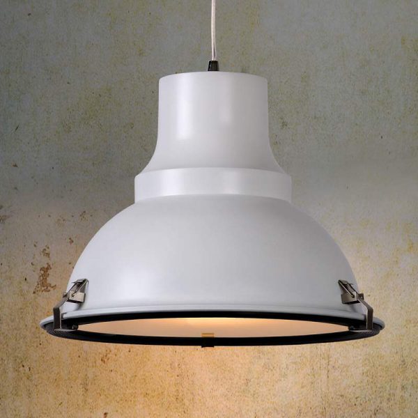 Witte hanglamp FACTORY, industrieel design
