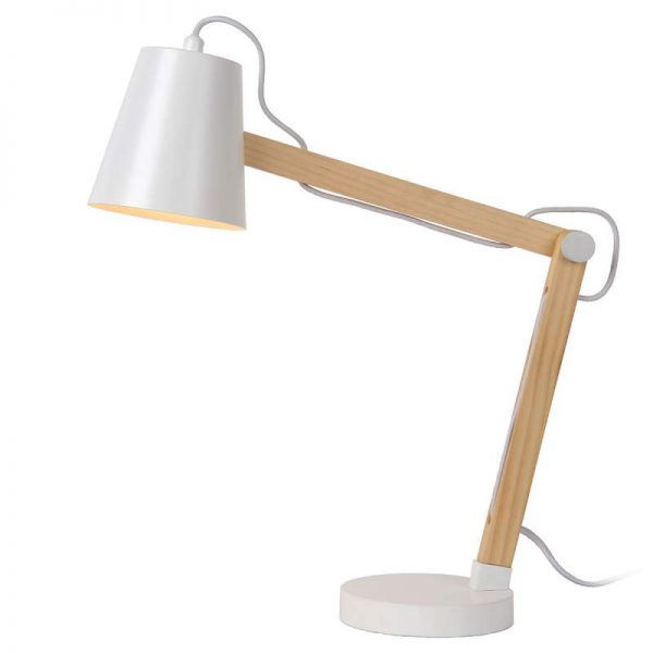 Houten bureaulamp Tony, wit