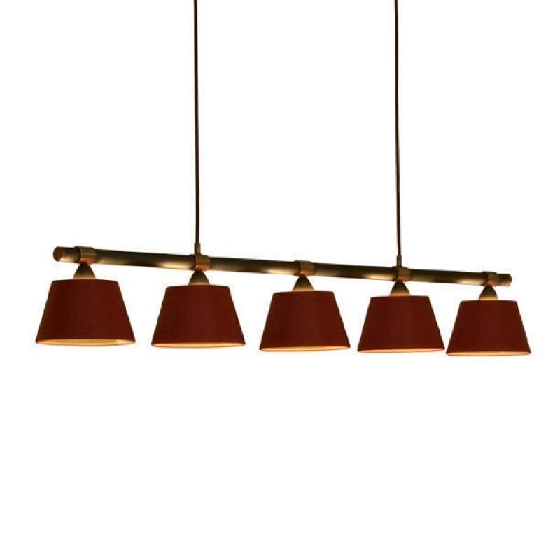 Hanglamp LIVING TABLE met 5 rode kappen
