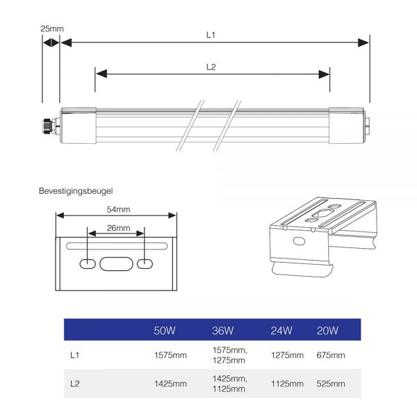 Noxion LED Montagebalk Extrusion 130cm 4000K 36W | Vervangt 2x36W