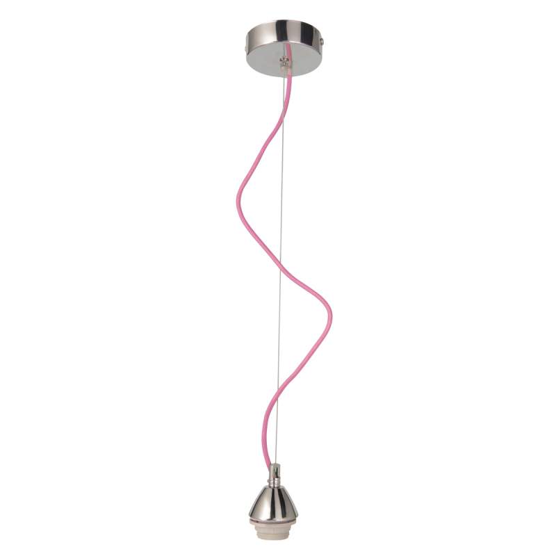 Chromen hanglamp Silas met textielkabel, roze