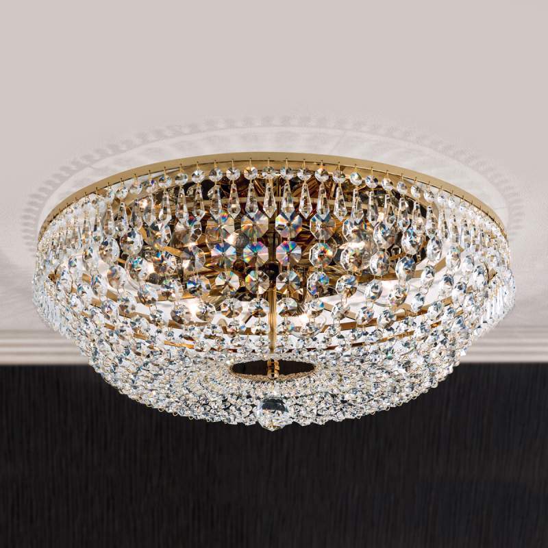 Ronde kristallen plafondlamp SHERATA, goud, 55 cm