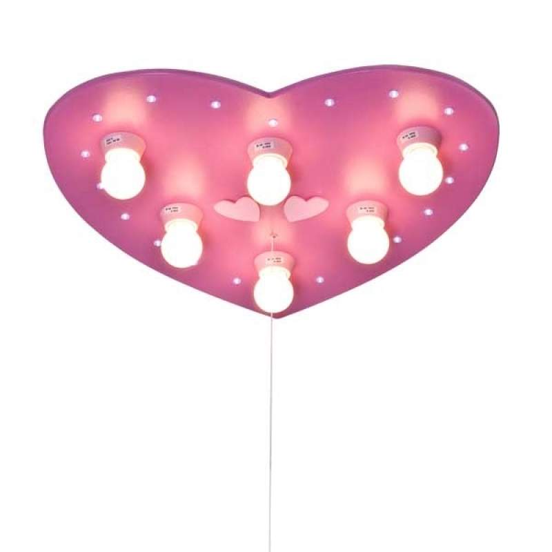 Roze plafondlamp HERZ met led-sluimerlicht