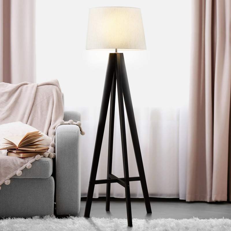 Textiel-staande lamp Maura met houten voet