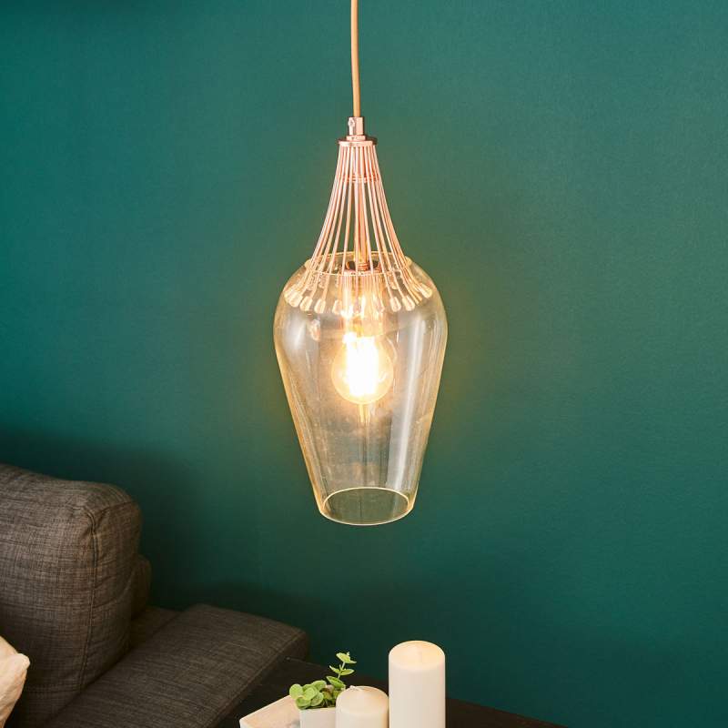 Hanglamp Whisk met glasscherm en koperen detail