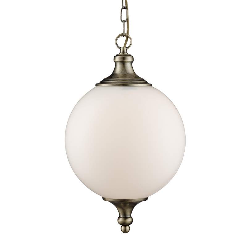 Kogelvormige glazen hanglamp Whisko in oud-messing