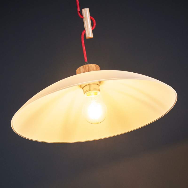 Aantrekkelijke hanglamp Jona, eik, rood