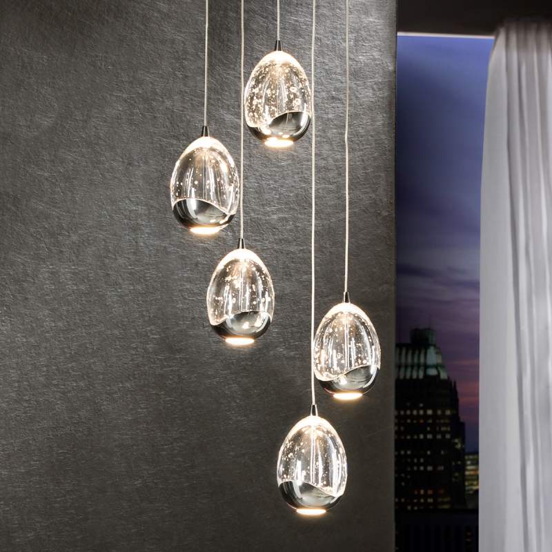 Vijfflammige LED hanglamp Rocio, chroom