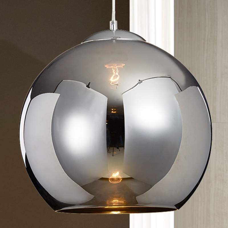 Chroomkleurige hanglamp Esfera met glasscherm