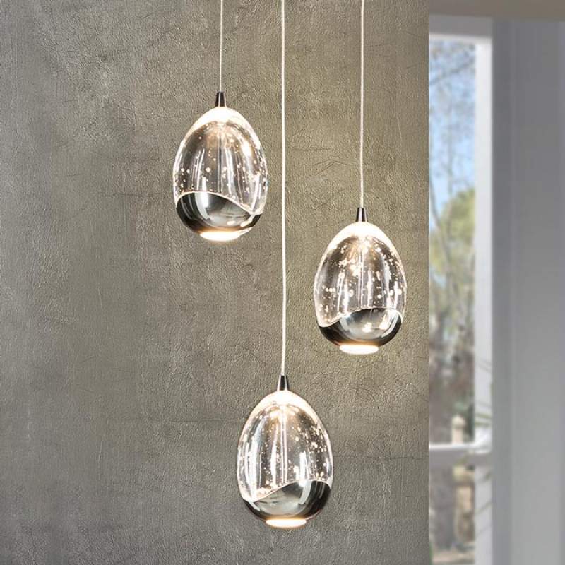 Drieflammige LED hanglamp Rocio, chroom