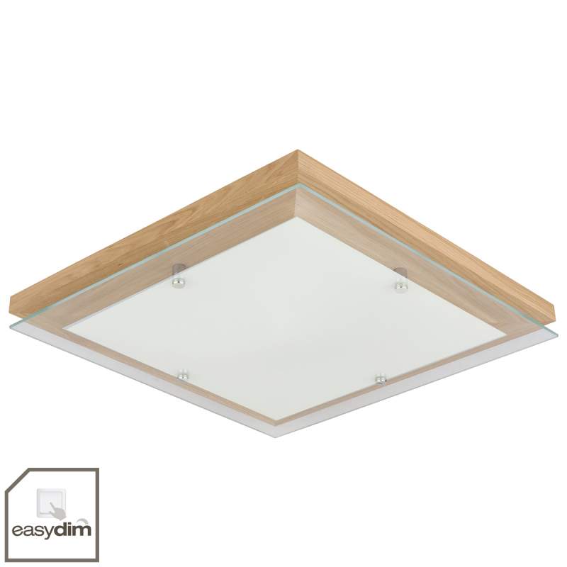 Easydim LED plafondlamp Mylan, hout en glas