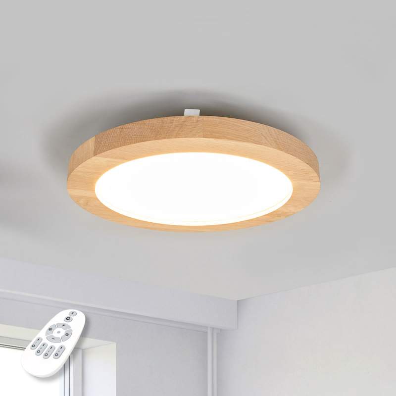 Ronde houten LED plafondlamp Addison, 2.700-6.200K