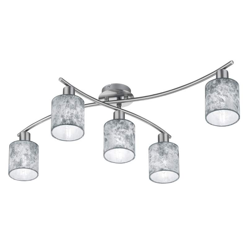 Garda - Vijfflammige plafondlamp, zilveren kappen