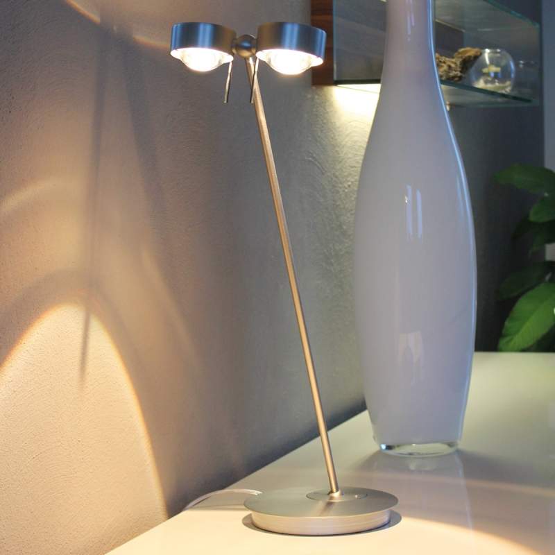 2-lichts tafellamp PUK TABLE, mat chroom