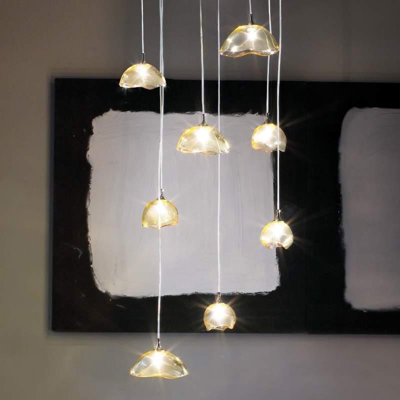 NINFEA, 8-lichts hanglamp, amber