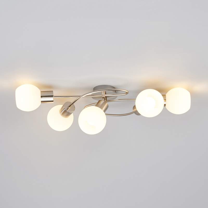 Mooie LED-plafondlamp Elaina, 5-lichts, mat nikkel
