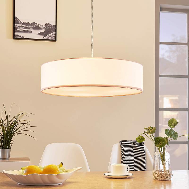 Witte LED-pendellamp Sebatin van stof