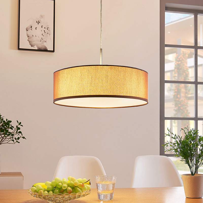 Moderne stoffen pendellamp Sebatin, lichtbruin