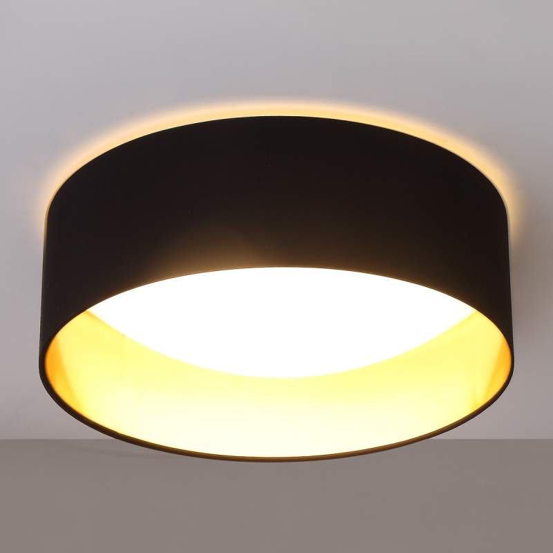 Zwarte LED-plafondlamp Coleen, binnenin goud