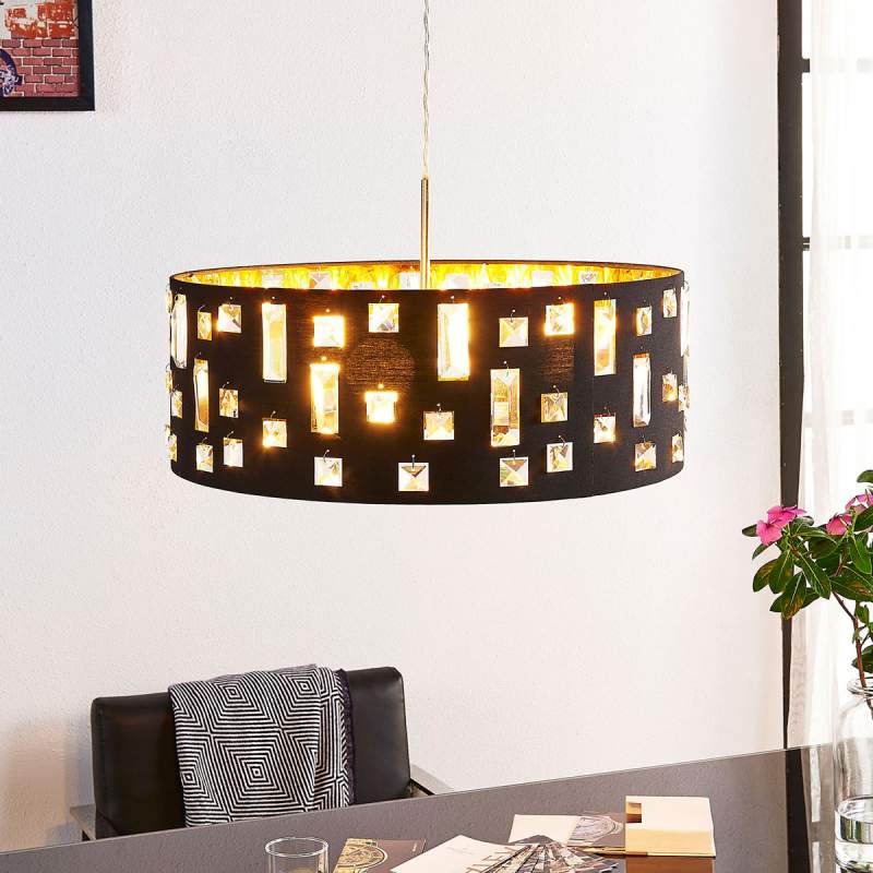 LED stoffen hanglamp Wilma - gouden binnenkant