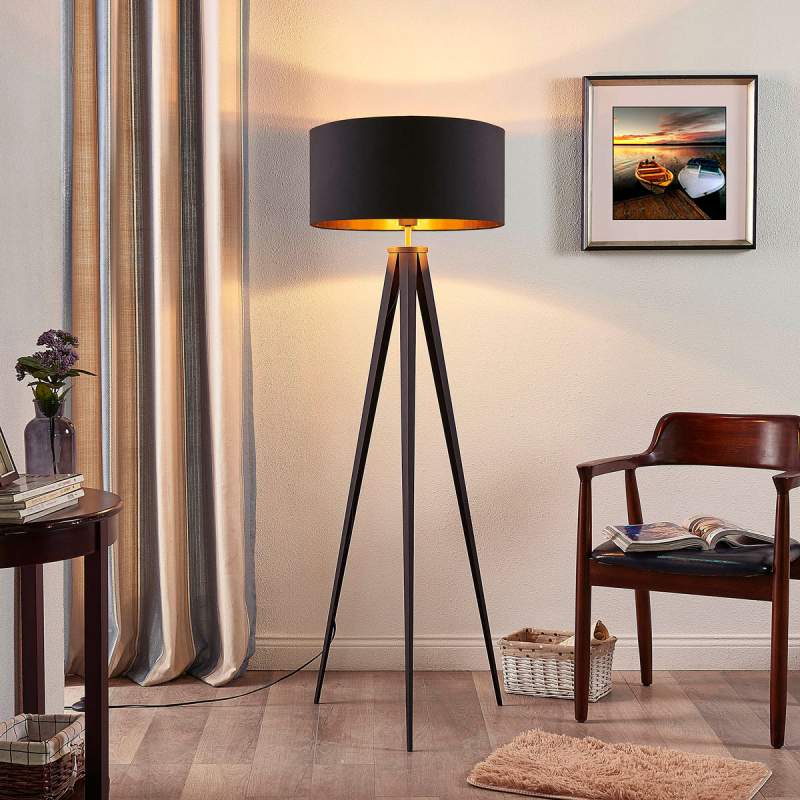 Zwart-gouden vloerlamp Benik met statief look