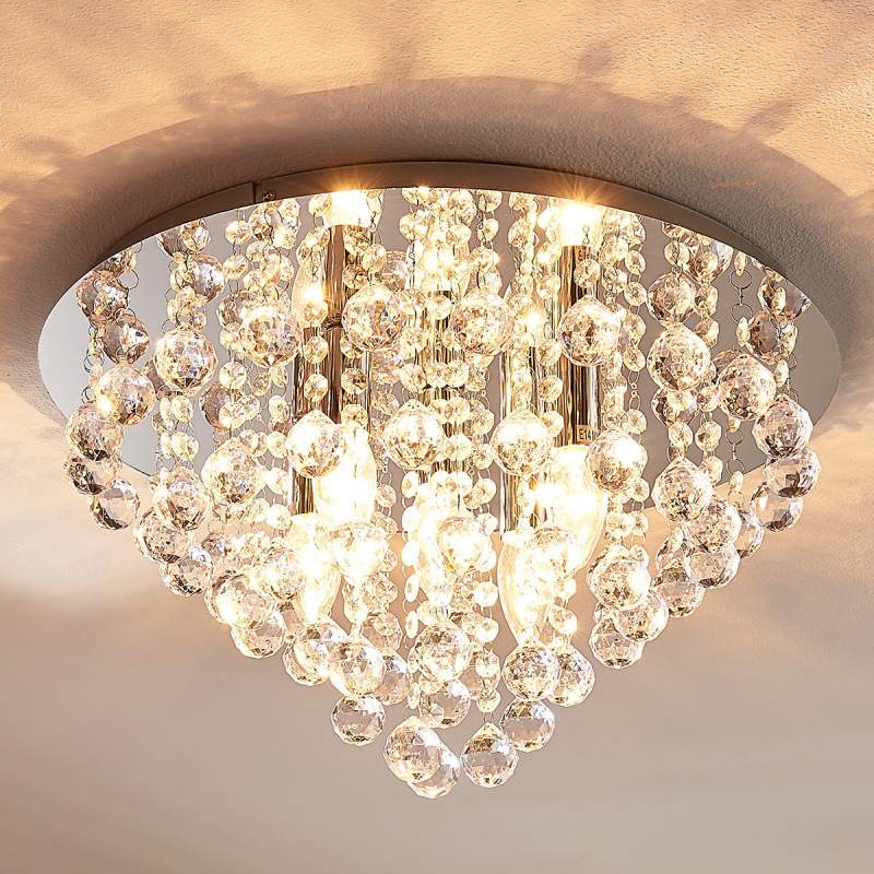 Fonkelende plafondlamp Annica met chromen plaat
