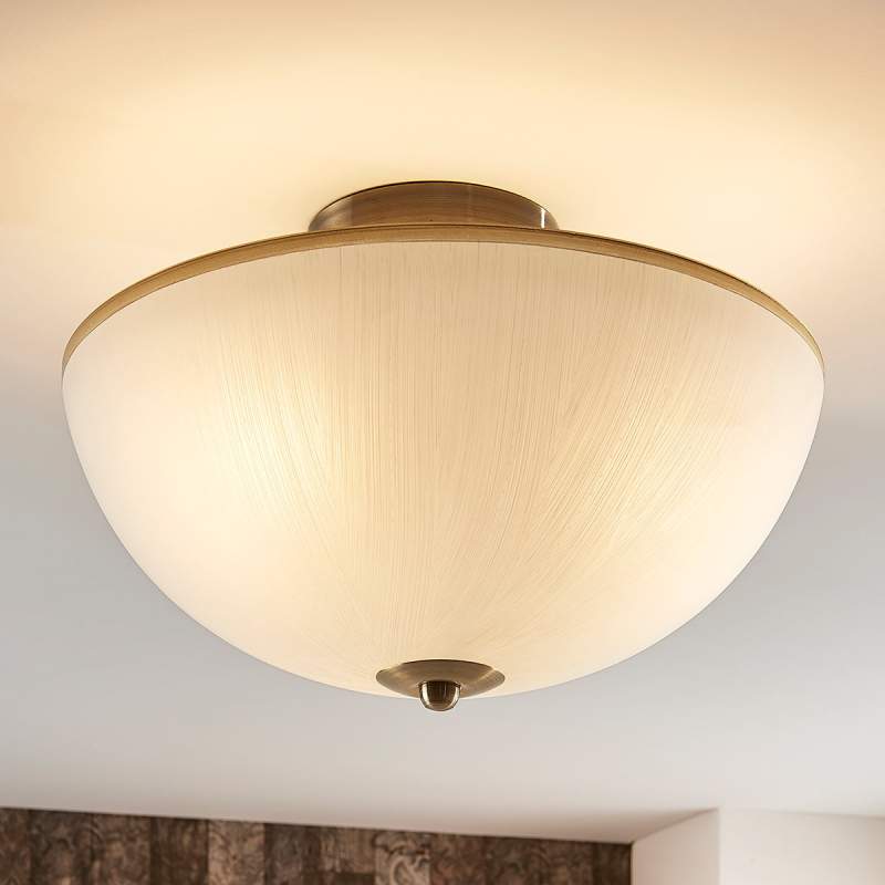 Ronde glazen plafondlamp Sanja, oud-messing