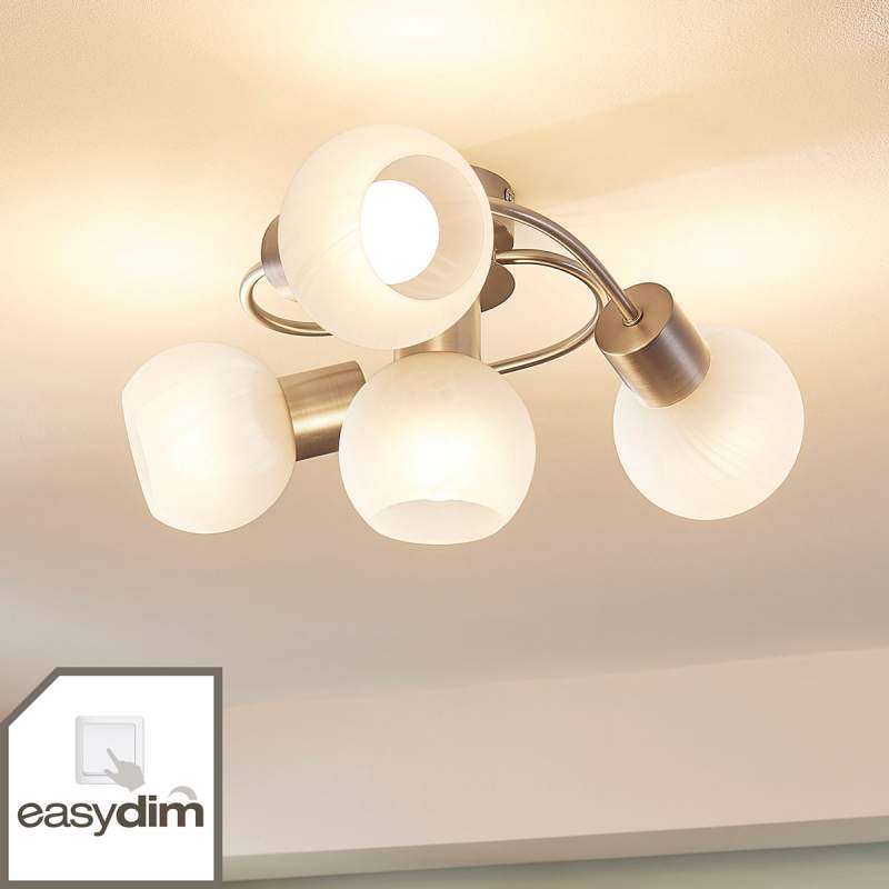 Easydim LED plafondlamp Tanos, 4 witte glazen