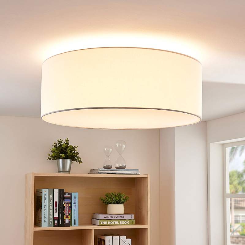 Witte stoffen LED plafondlamp Dora