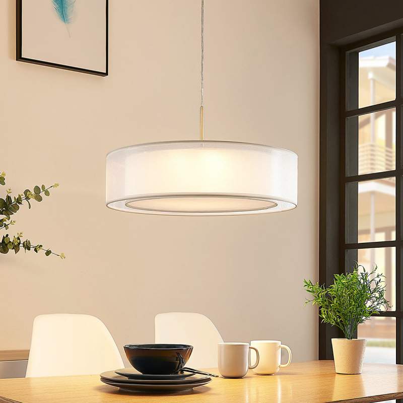 Stoffen hanglamp Amon met dimbare LED's, wit