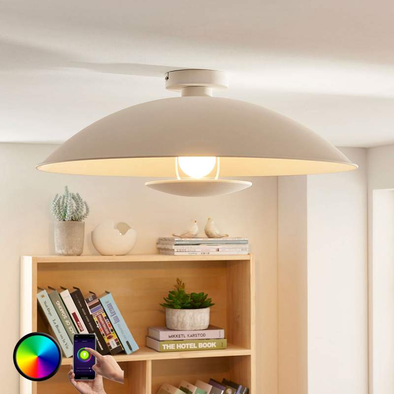 Witte LED plafondlamp Arthur, E27 RGB