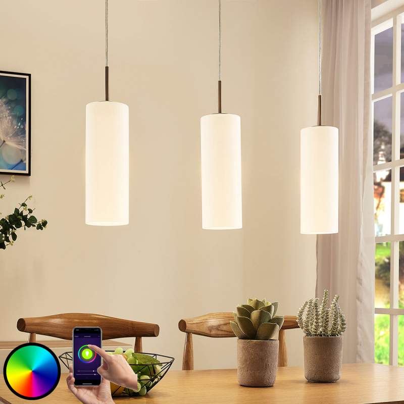 Glazen LED hanglamp Felice, 3 lampen, app