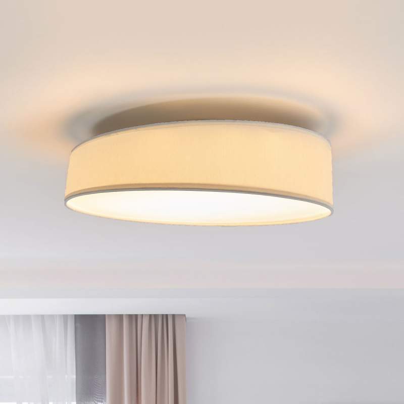 Ronde, witte stoffen LED plafondlamp Liem