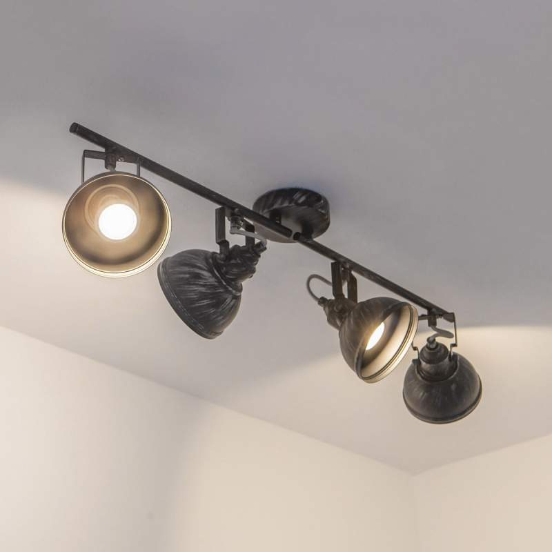 Langwerpige plafondlamp Etienne, zwart-zilver