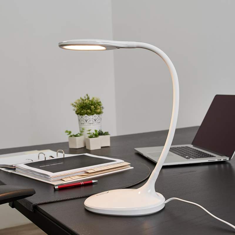 Witte led bureaulamp Aijana, dimbaar