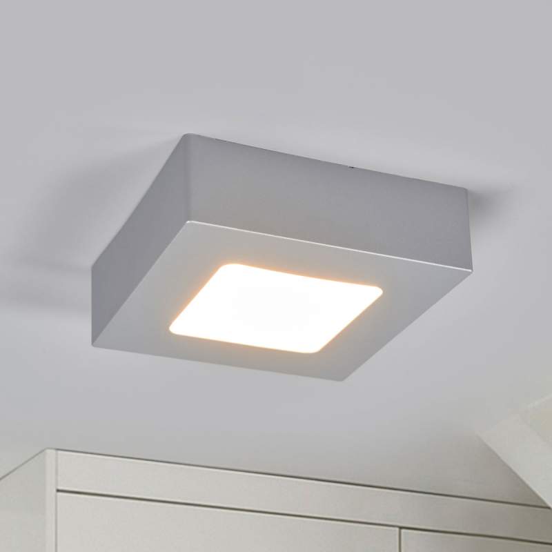 Hoekige LED plafondlamp Marlo in zilver, IP44