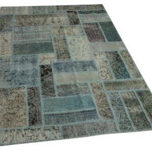 patchwork vloerkleed blauw grijs 205cm x 140cm