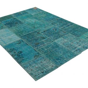 aqua blauw patchwork vloerkleed 241cm x 172cm