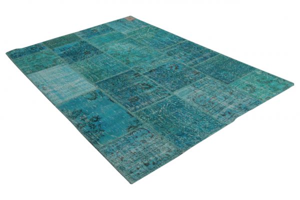 aqua blauw patchwork vloerkleed 241cm x 172cm