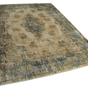 groot vintage vloerkleed, zandkleur met blauw 413cm x 297cm