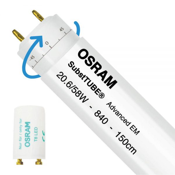 Osram SubstiTUBE Advanced EM 20.6W 840 150cm | Koel Wit - incl. LED Starter - Vervangt 58W - Draaibaar