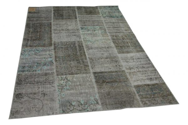 patchwork vloerkleed grijs met blauw 240cm x 170cm