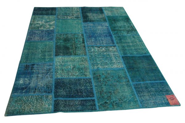 blauw patchwork vloerkleed 241cm x 170cm