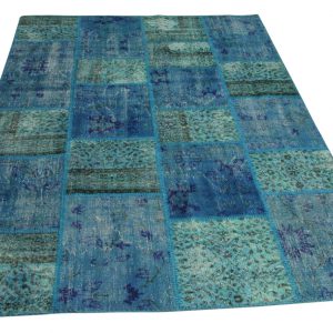 blauw patchwork vloerkleed 240cm x 170cm