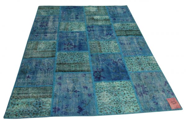 blauw patchwork vloerkleed 240cm x 170cm